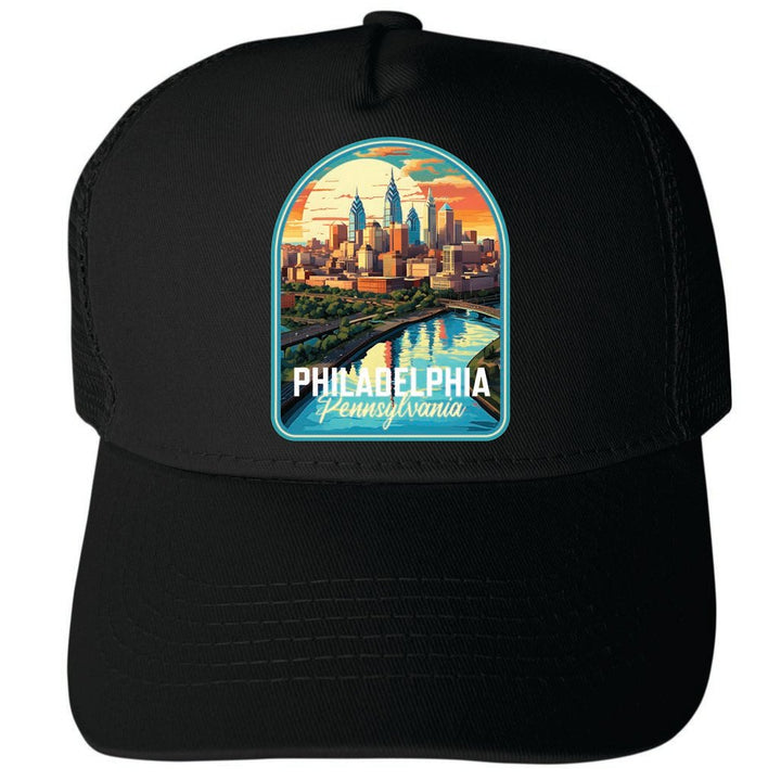 Philadelphia Pennsylvania Design A Unisex Mesh Back Trucker Hat with Adjustable Snapback Image 1