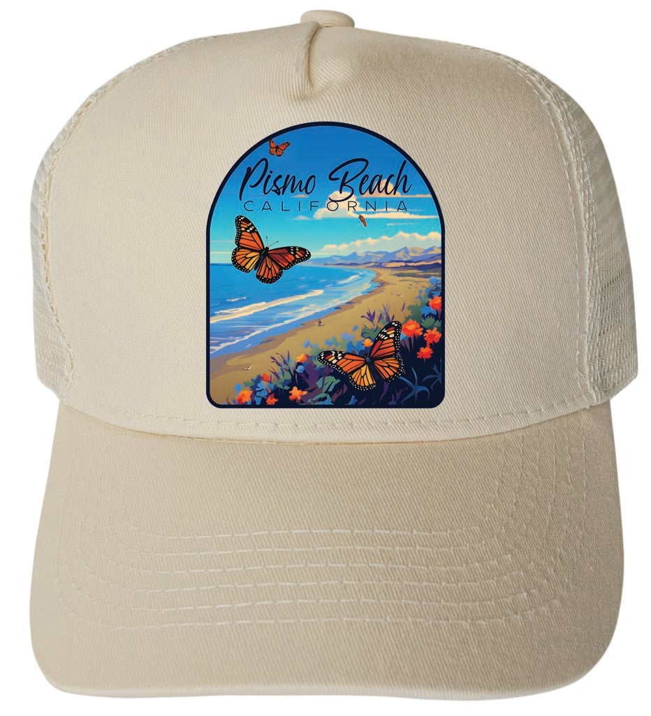 Pismo Beach California Butterfly Beach Design Unisex Mesh Back Trucker Hat with Adjustable Snapback Image 3