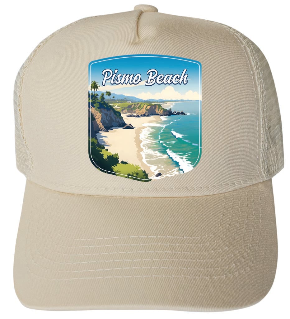 Pismo Beach California Shoreline Design Unisex Mesh Back Trucker Hat with Adjustable Snapback Image 1