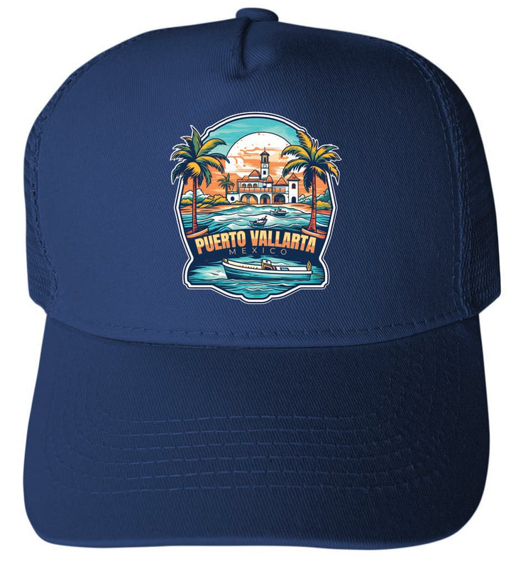 Puerto Vallarta Mexico Design A Unisex Mesh Back Trucker Hat with Adjustable Snapback Image 1