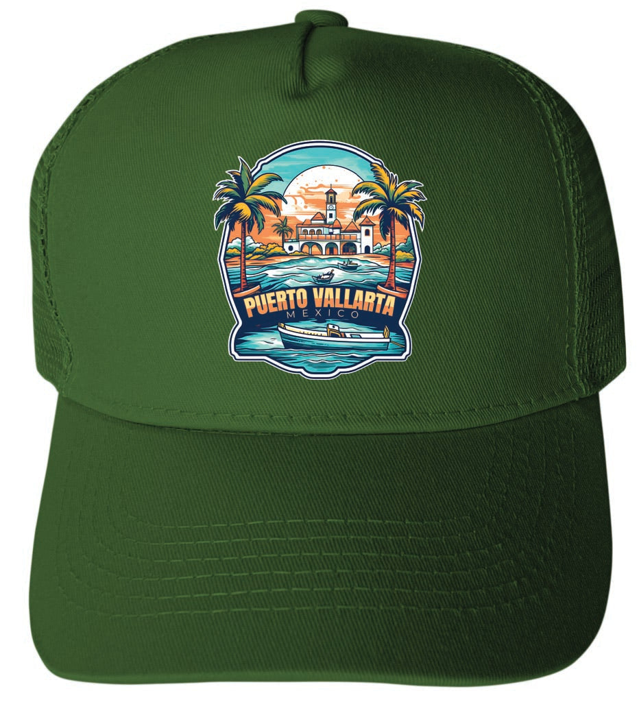 Puerto Vallarta Mexico Design A Unisex Mesh Back Trucker Hat with Adjustable Snapback Image 2