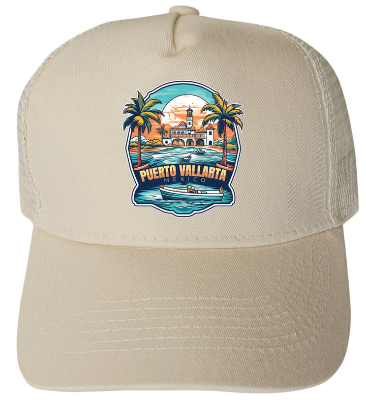 Puerto Vallarta Mexico Design A Unisex Mesh Back Trucker Hat with Adjustable Snapback Image 3