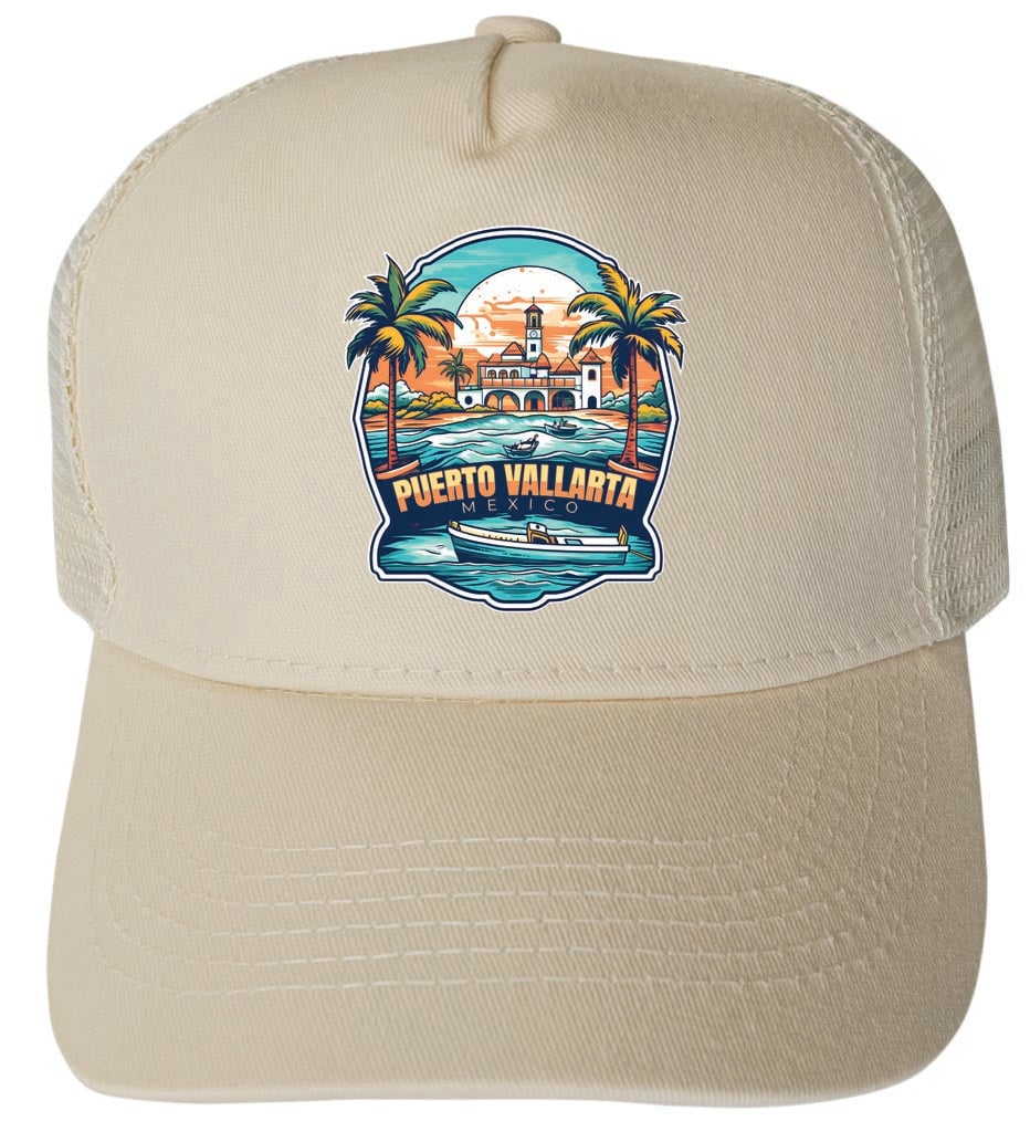 Puerto Vallarta Mexico Design A Unisex Mesh Back Trucker Hat with Adjustable Snapback Image 1