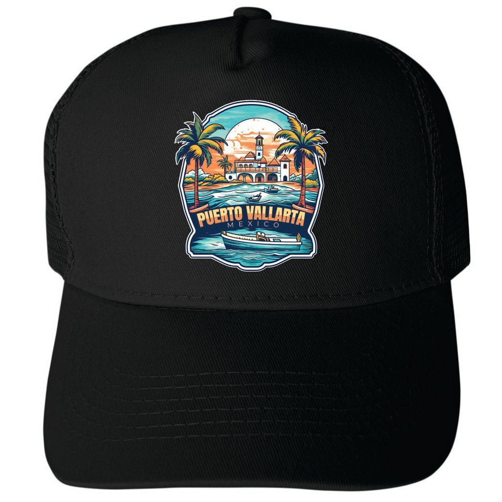 Puerto Vallarta Mexico Design A Unisex Mesh Back Trucker Hat with Adjustable Snapback Image 1