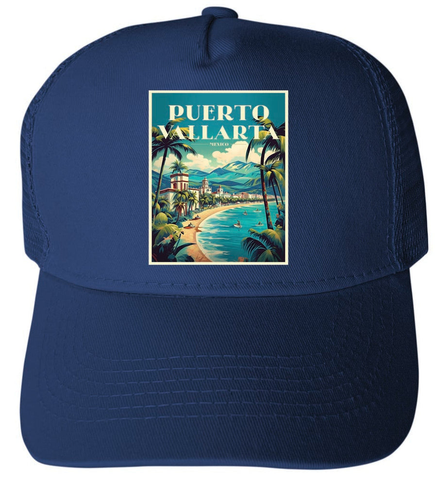 Puerto Vallarta Mexico Design C Unisex Mesh Back Trucker Hat with Adjustable Snapback Image 1