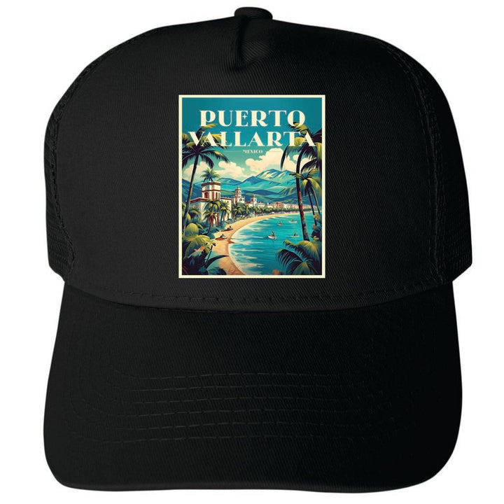 Puerto Vallarta Mexico Design C Unisex Mesh Back Trucker Hat with Adjustable Snapback Image 3