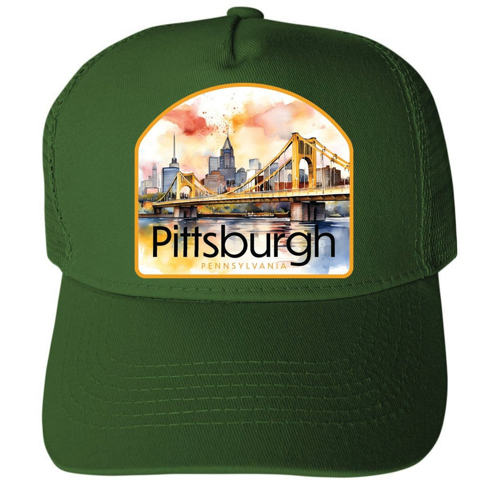 Pittsburgh Pennsylvania Yellow Bridge Design Unisex Mesh Back Trucker Hat with Adjustable Snapback Image 2