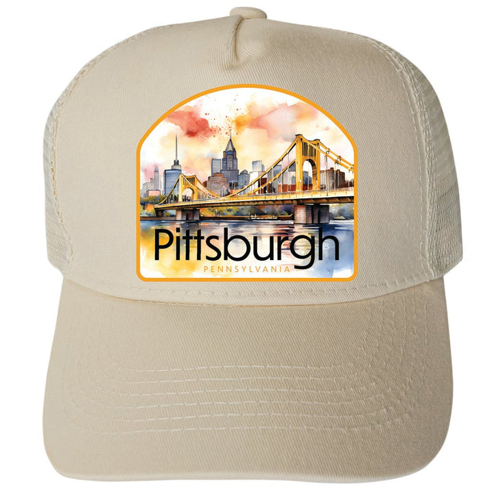 Pittsburgh Pennsylvania Yellow Bridge Design Unisex Mesh Back Trucker Hat with Adjustable Snapback Image 3