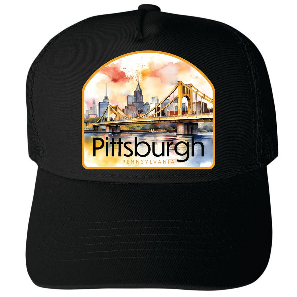 Pittsburgh Pennsylvania Yellow Bridge Design Unisex Mesh Back Trucker Hat with Adjustable Snapback Image 4