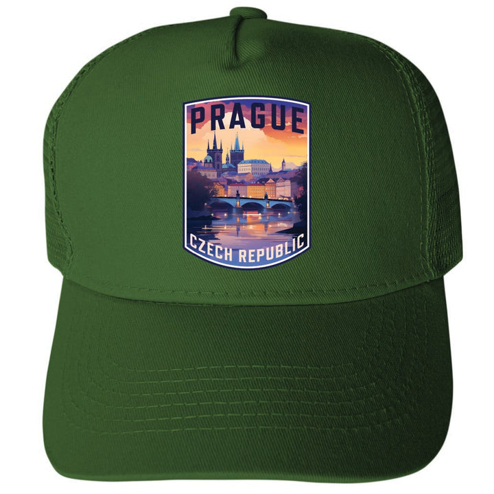 Prague Czech Republic Design B Unisex Mesh Back Trucker Hat with Adjustable Snapback Image 2