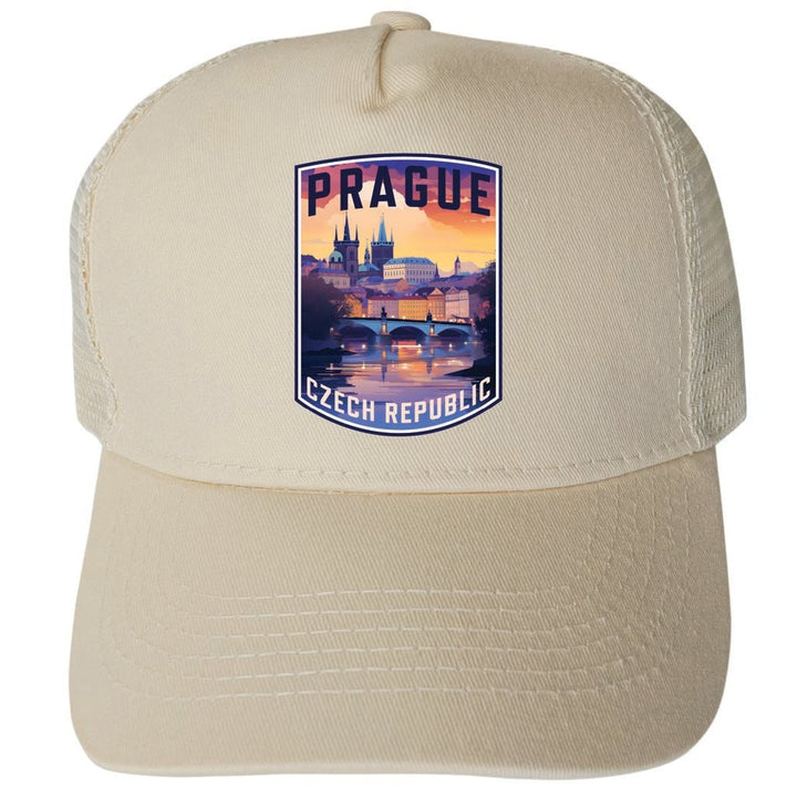 Prague Czech Republic Design B Unisex Mesh Back Trucker Hat with Adjustable Snapback Image 3