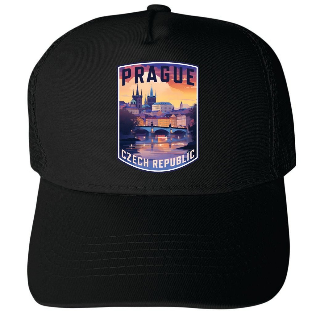 Prague Czech Republic Design B Unisex Mesh Back Trucker Hat with Adjustable Snapback Image 4