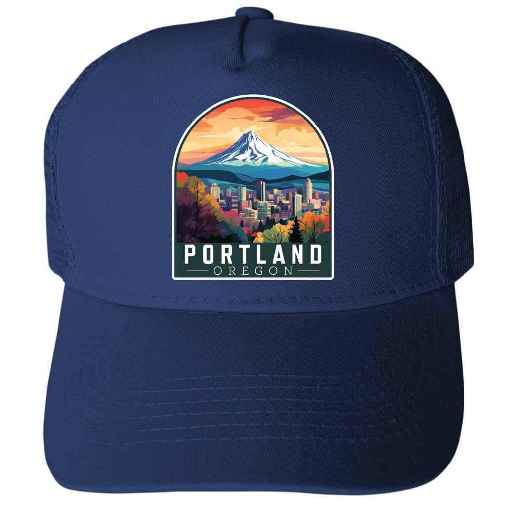 Portland Oregon Design A Unisex Mesh Back Trucker Hat with Adjustable Snapback Image 2