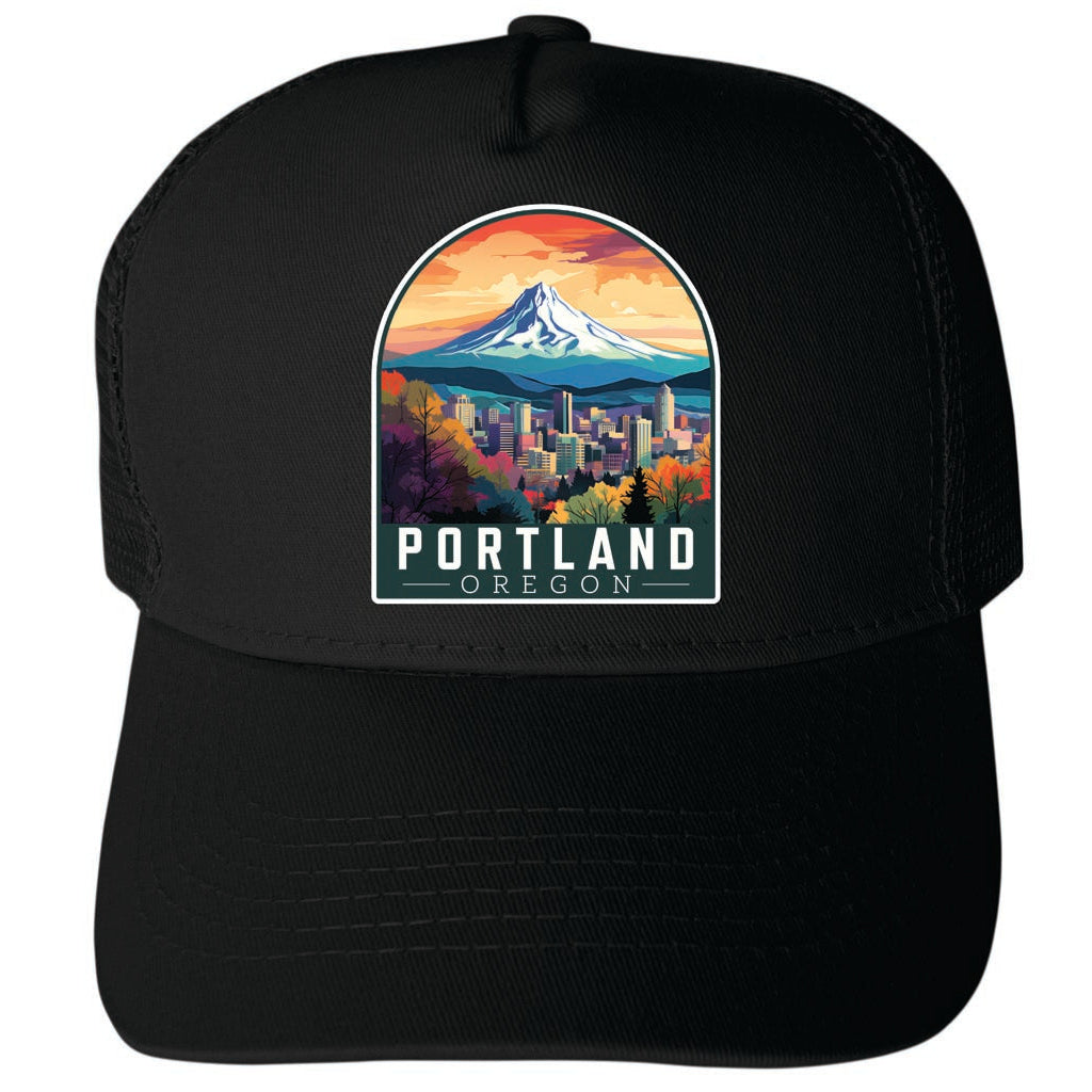 Portland Oregon Design A Unisex Mesh Back Trucker Hat with Adjustable Snapback Image 3