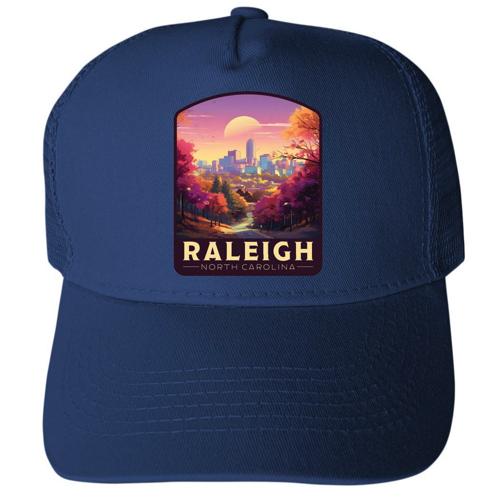 Raleigh North Carolina City of Oaks Sunset Design Unisex Mesh Back Trucker Hat with Adjustable Snapback Image 2