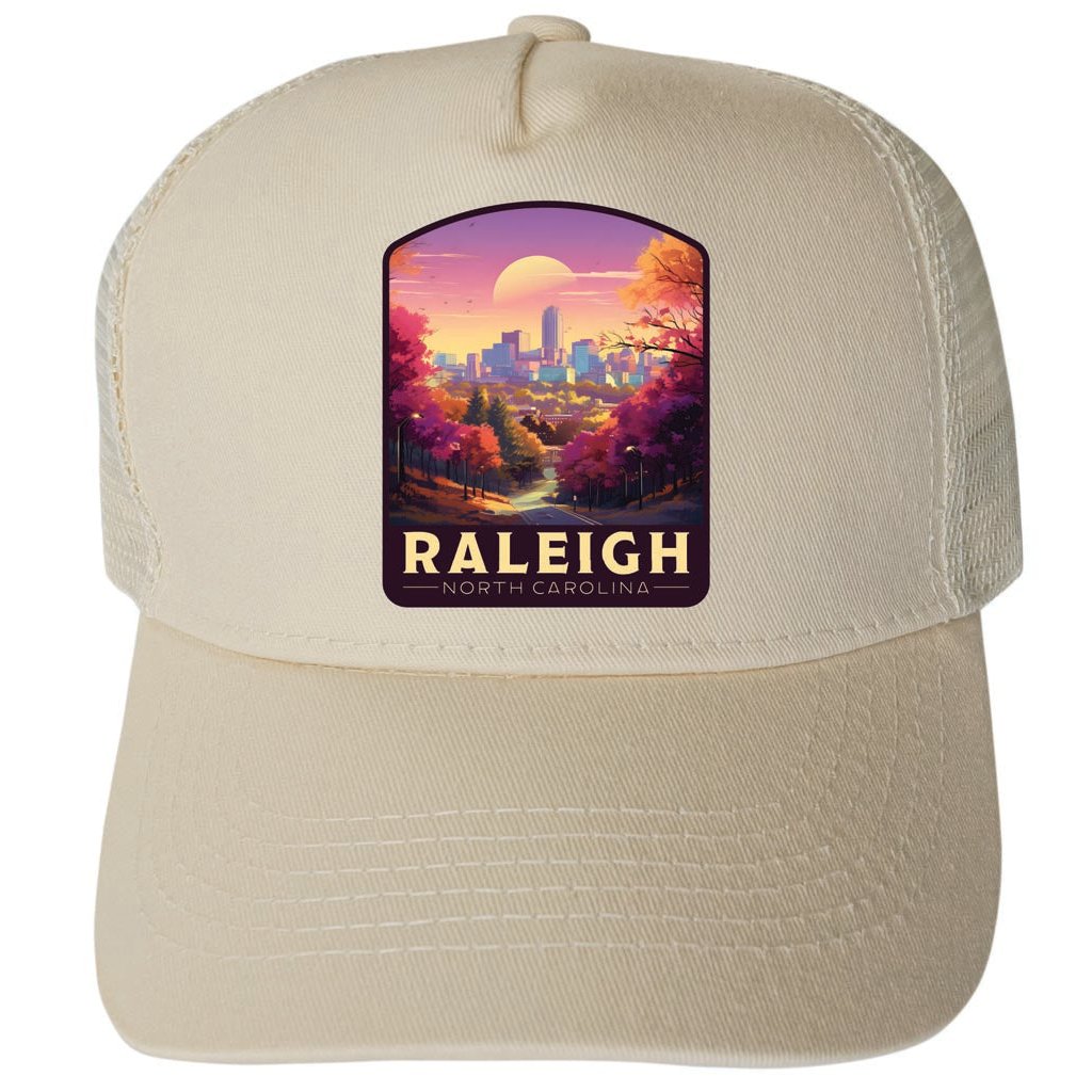 Raleigh North Carolina City of Oaks Sunset Design Unisex Mesh Back Trucker Hat with Adjustable Snapback Image 3