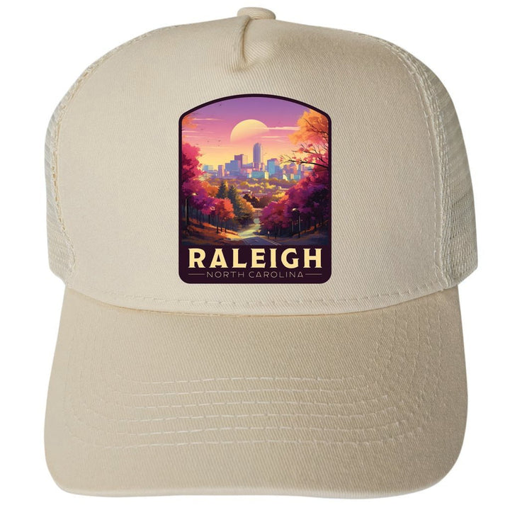 Raleigh North Carolina City of Oaks Sunset Design Unisex Mesh Back Trucker Hat with Adjustable Snapback Image 1