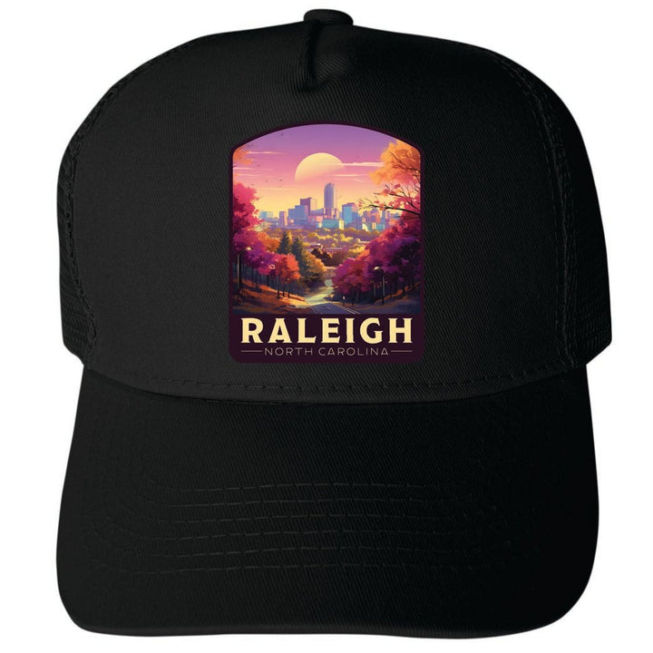 Raleigh North Carolina City of Oaks Sunset Design Unisex Mesh Back Trucker Hat with Adjustable Snapback Image 4