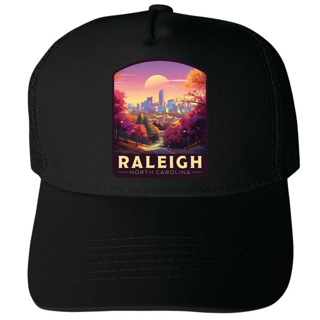 Raleigh North Carolina City of Oaks Sunset Design Unisex Mesh Back Trucker Hat with Adjustable Snapback Image 1