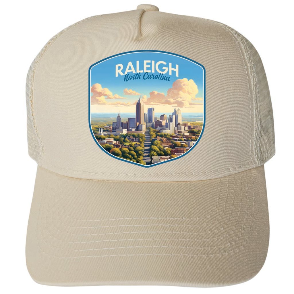 Raleigh North Carolina Daytime Cityscape Design Unisex Mesh Back Trucker Hat with Adjustable Snapback Image 1