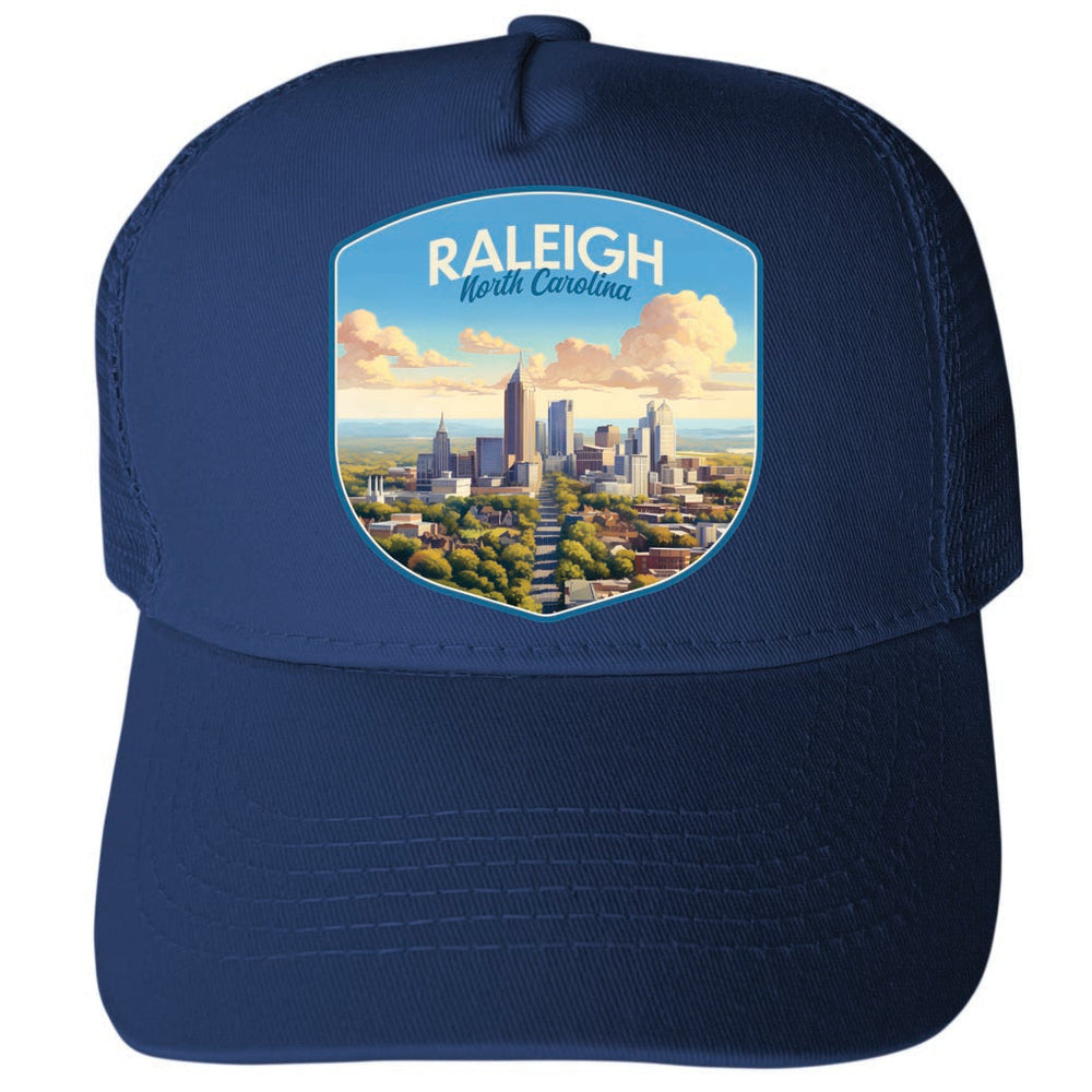 Raleigh North Carolina Daytime Cityscape Design Unisex Mesh Back Trucker Hat with Adjustable Snapback Image 2