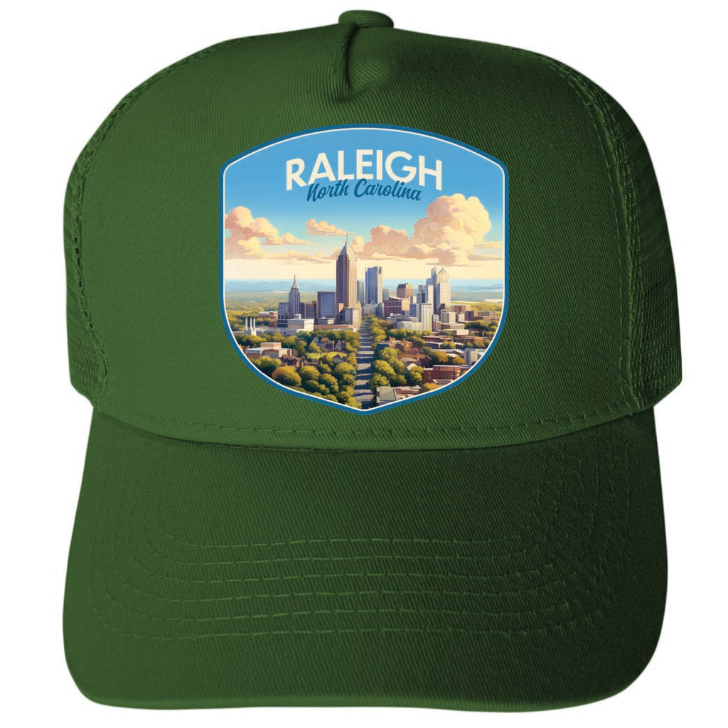 Raleigh North Carolina Daytime Cityscape Design Unisex Mesh Back Trucker Hat with Adjustable Snapback Image 3