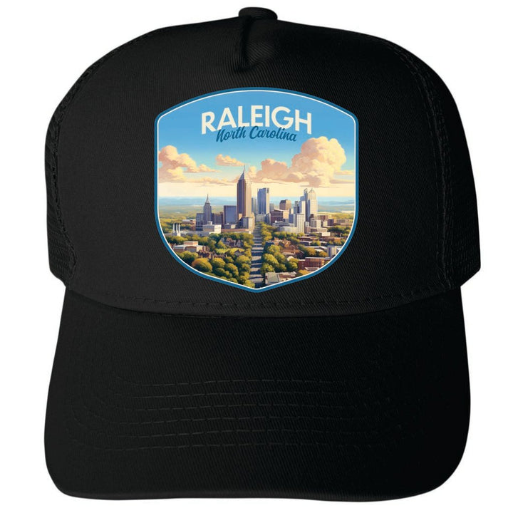 Raleigh North Carolina Daytime Cityscape Design Unisex Mesh Back Trucker Hat with Adjustable Snapback Image 4