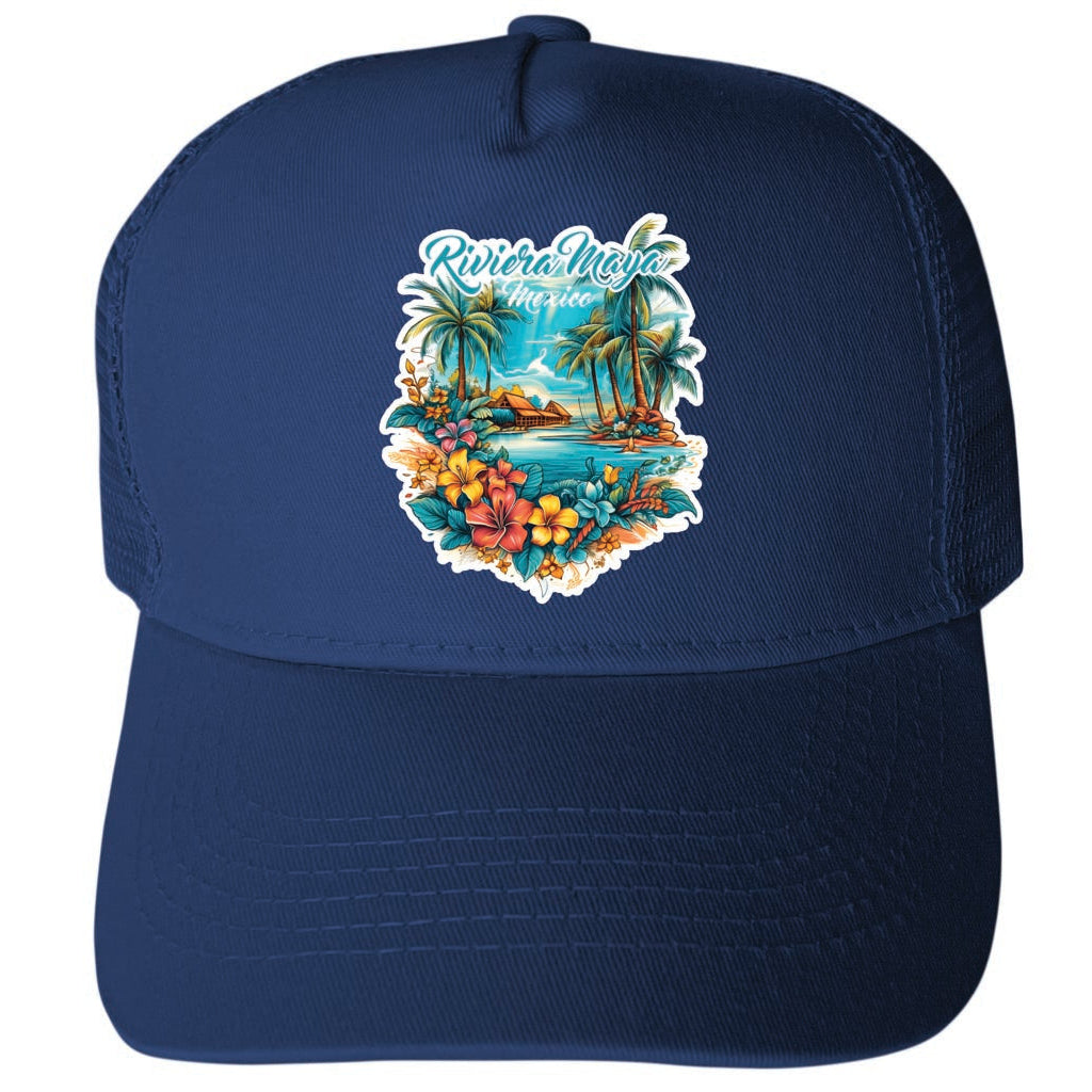 Riviera Maya Mexico Design A Unisex Mesh Back Trucker Hat with Adjustable Snapback Image 1