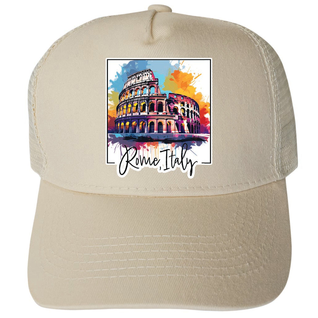 Rome Italy Design A Unisex Mesh Back Trucker Hat with Adjustable Snapback Image 3