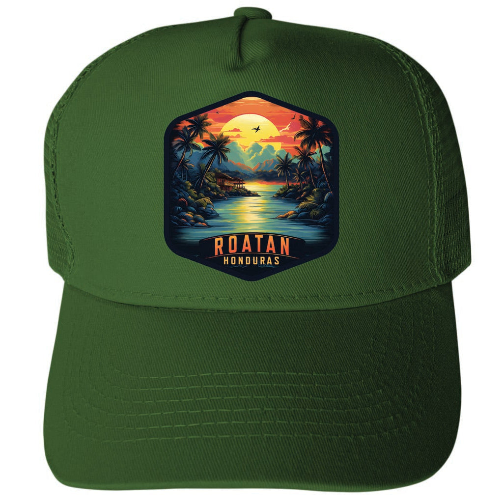 Roatan Honduras Design A Unisex Mesh Back Trucker Hat with Adjustable Snapback Image 2