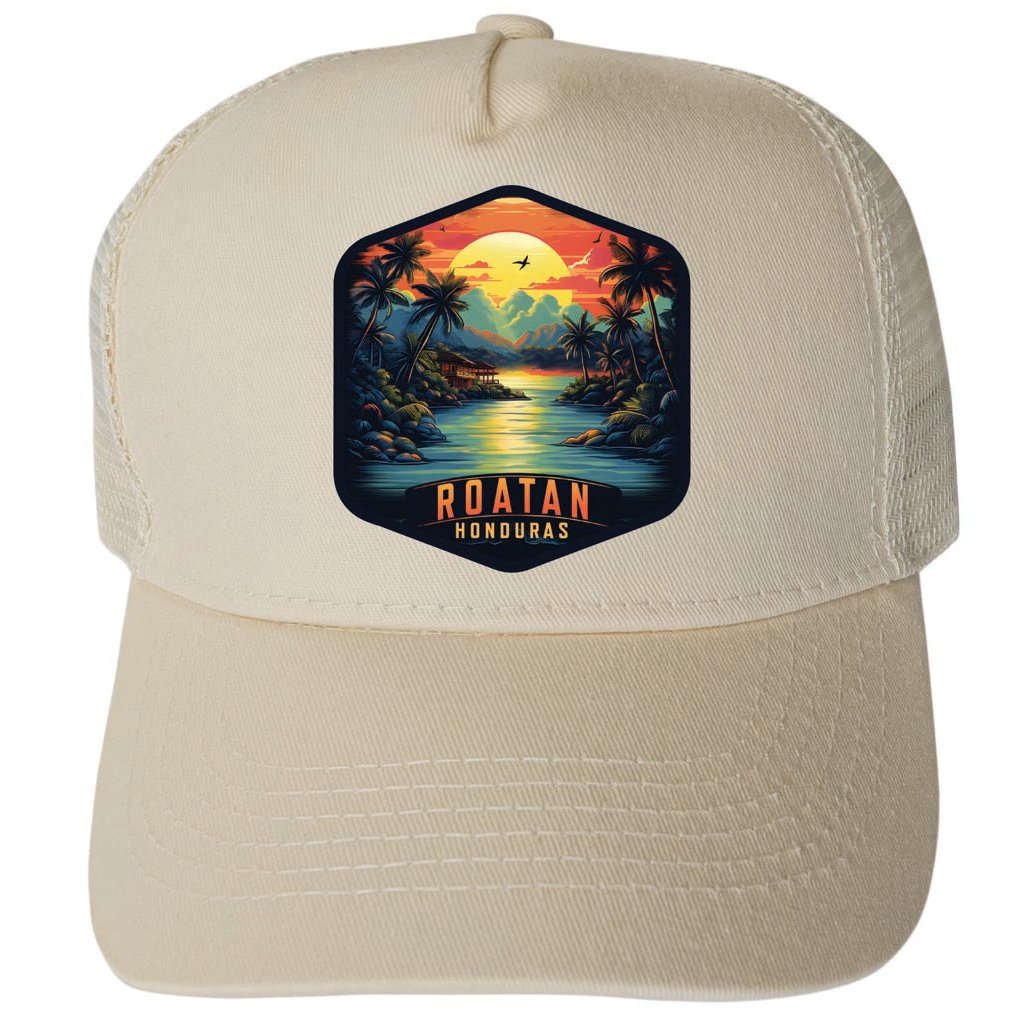 Roatan Honduras Design A Unisex Mesh Back Trucker Hat with Adjustable Snapback Image 3