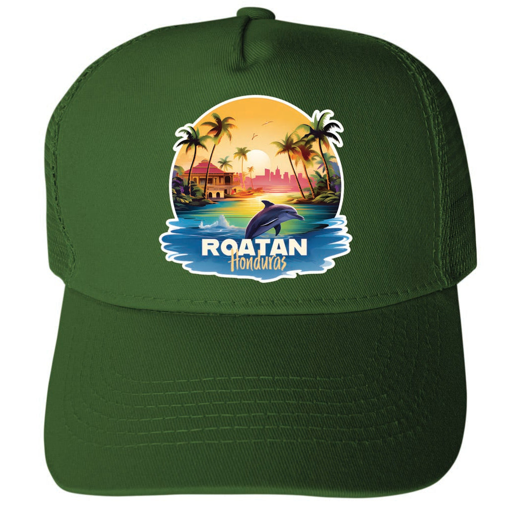 Roatan Honduras Design B Unisex Mesh Back Trucker Hat with Adjustable Snapback Image 2