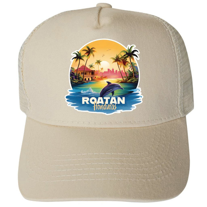 Roatan Honduras Design B Unisex Mesh Back Trucker Hat with Adjustable Snapback Image 3