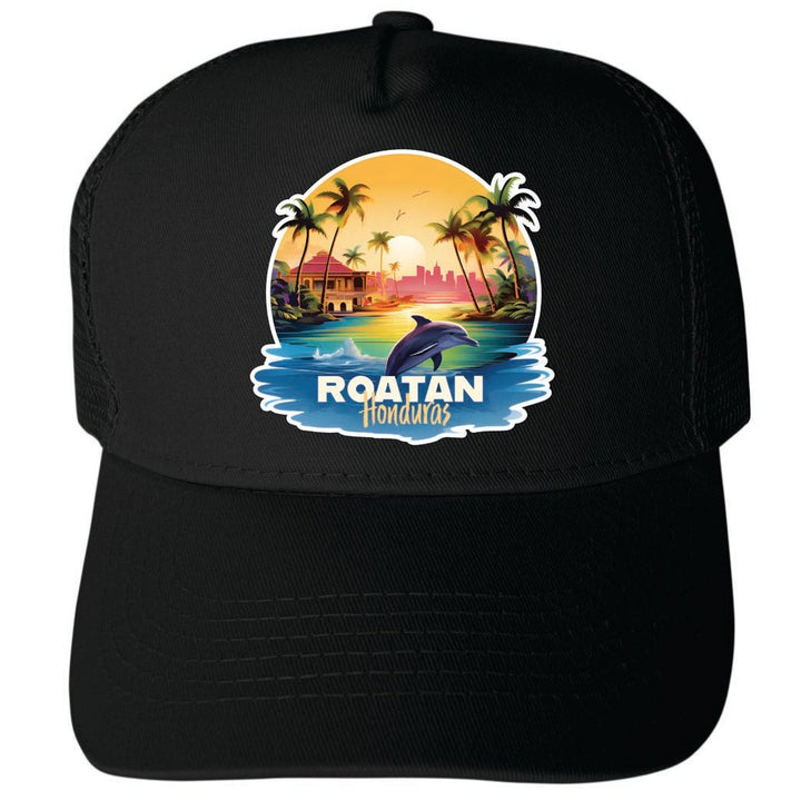 Roatan Honduras Design B Unisex Mesh Back Trucker Hat with Adjustable Snapback Image 4