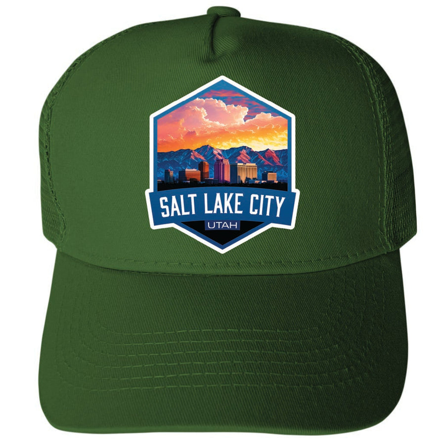 Salt Lake City Utah Design A Unisex Mesh Back Trucker Hat with Adjustable Snapback Image 1