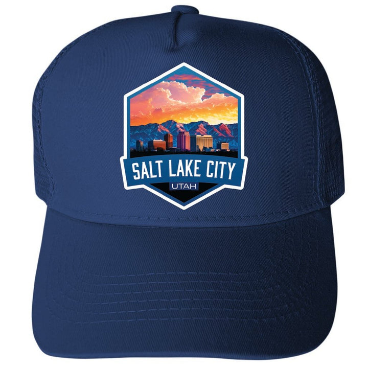 Salt Lake City Utah Design A Unisex Mesh Back Trucker Hat with Adjustable Snapback Image 2