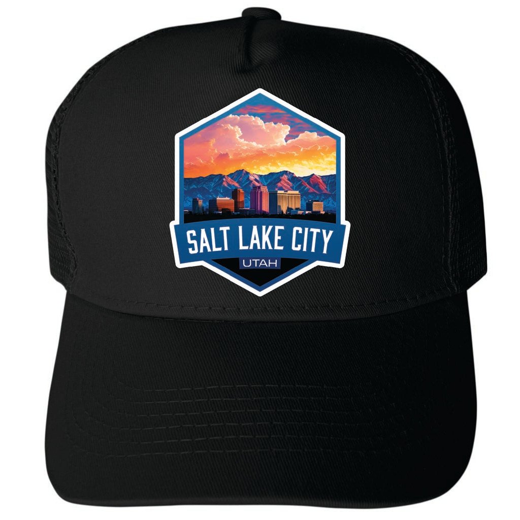 Salt Lake City Utah Design A Unisex Mesh Back Trucker Hat with Adjustable Snapback Image 3