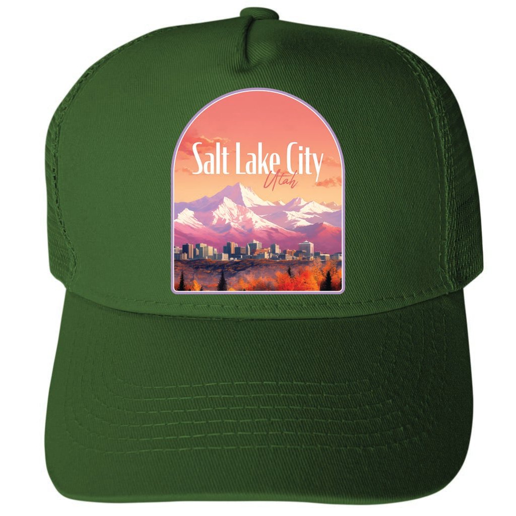 Salt Lake City Utah Design C Unisex Mesh Back Trucker Hat with Adjustable Snapback Image 1