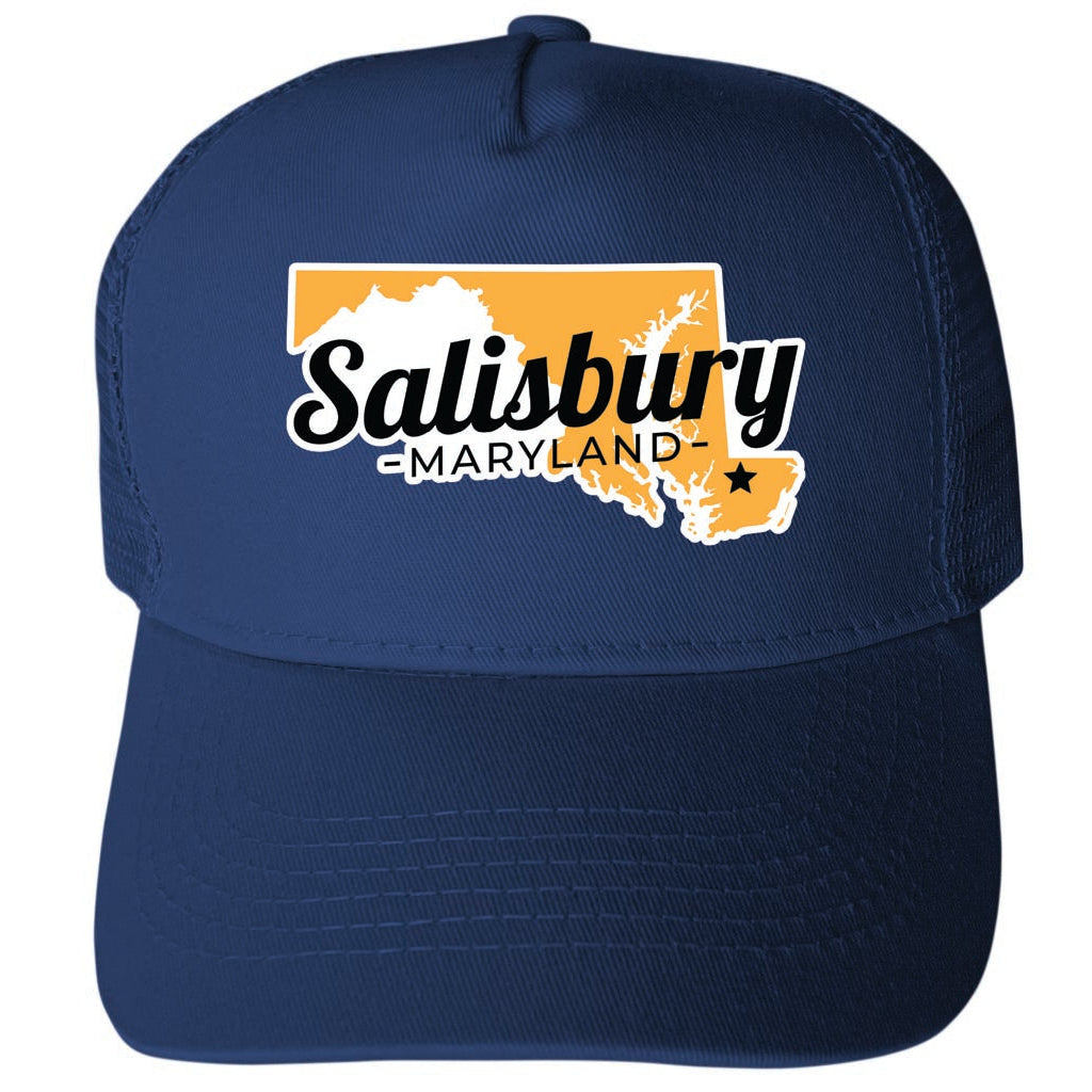 Salisbury Maryland State Shape Design Unisex Mesh Back Trucker Hat with Adjustable Snapback Image 1