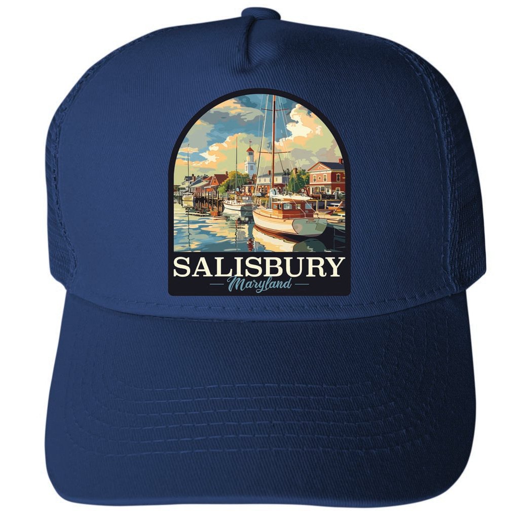 Salisbury Maryland Port of Salisbury Marina Design Unisex Mesh Back Trucker Hat with Adjustable Snapback Image 1