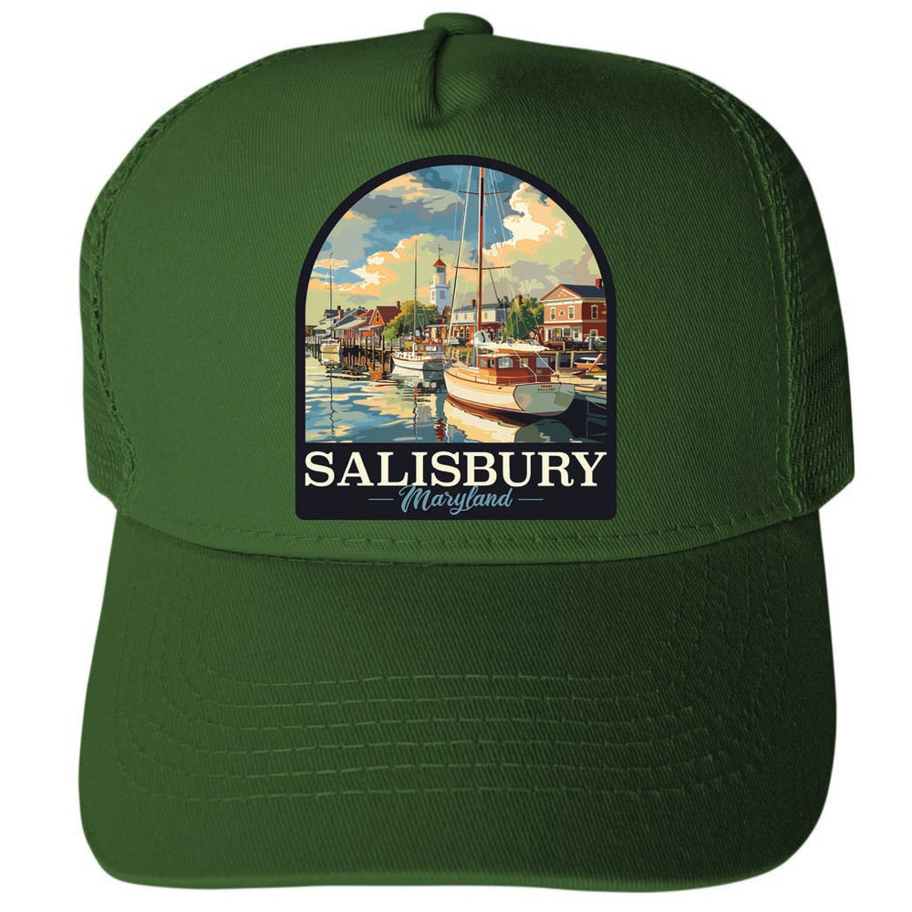 Salisbury Maryland Port of Salisbury Marina Design Unisex Mesh Back Trucker Hat with Adjustable Snapback Image 2