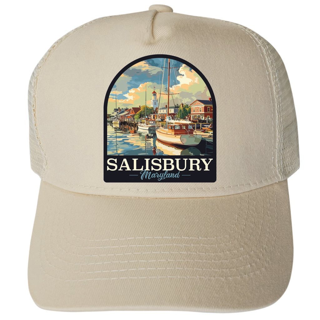 Salisbury Maryland Port of Salisbury Marina Design Unisex Mesh Back Trucker Hat with Adjustable Snapback Image 3