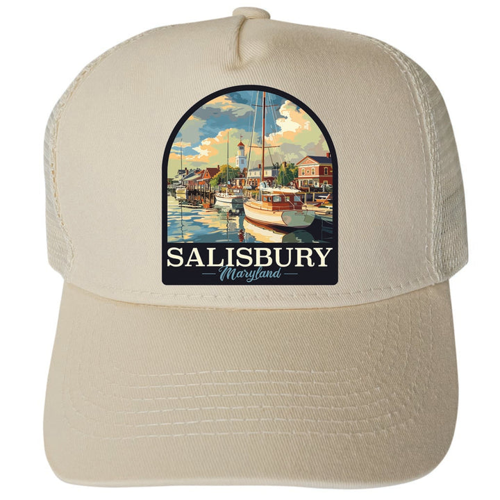 Salisbury Maryland Port of Salisbury Marina Design Unisex Mesh Back Trucker Hat with Adjustable Snapback Image 1