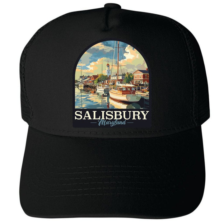 Salisbury Maryland Port of Salisbury Marina Design Unisex Mesh Back Trucker Hat with Adjustable Snapback Image 4