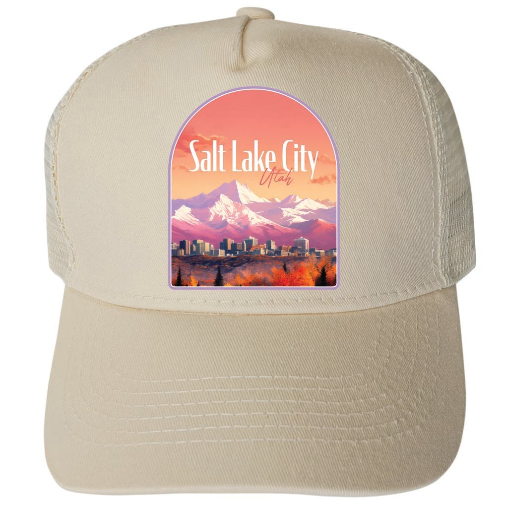 Salt Lake City Utah Design C Unisex Mesh Back Trucker Hat with Adjustable Snapback Image 3