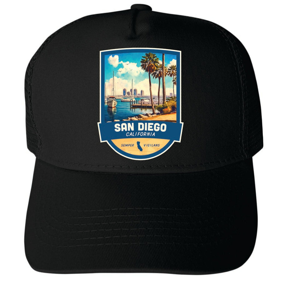 San Diego California Design B Unisex Mesh Back Trucker Hat with Adjustable Snapback Image 1