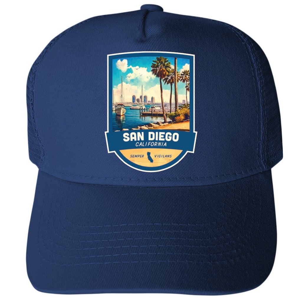 San Diego California Design B Unisex Mesh Back Trucker Hat with Adjustable Snapback Image 2