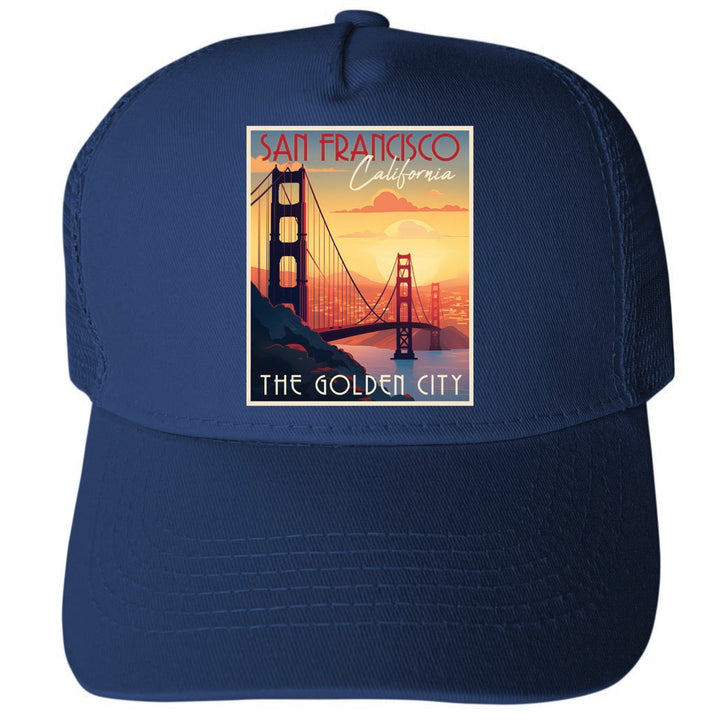 San Francisco California Design B Unisex Mesh Back Trucker Hat with Adjustable Snapback Image 1