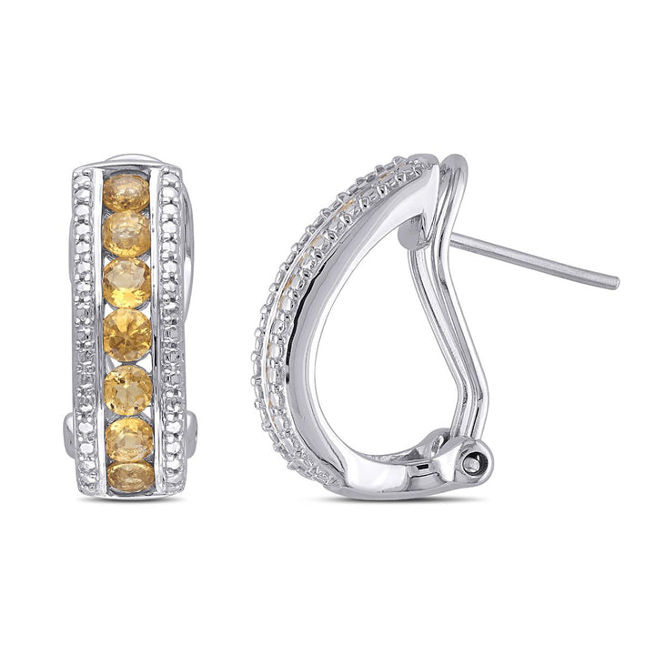 1.54 Carat (ctw) Citrine Hoop Earrings in Sterling Silver Image 1