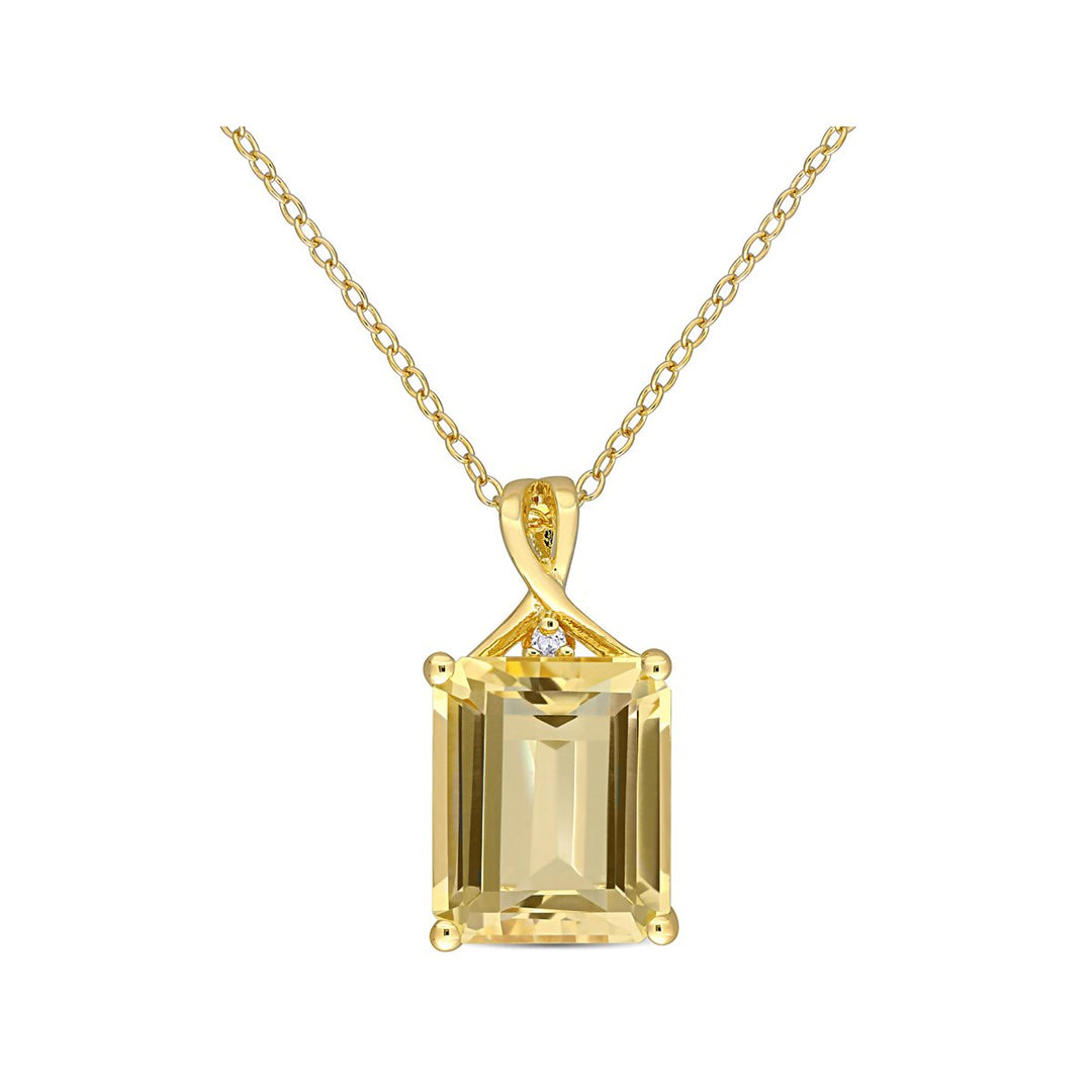 6.55 Carat (ctw) Emerald-Cut Citrine Pendant Necklace in Sterling Silver with Chain Image 1